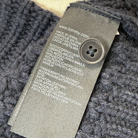 Tommy Hilfiger Waffle Chunky Knit Wool Bld Cardigan Womens L Sweater Collar Hood - Picture 11 of 11